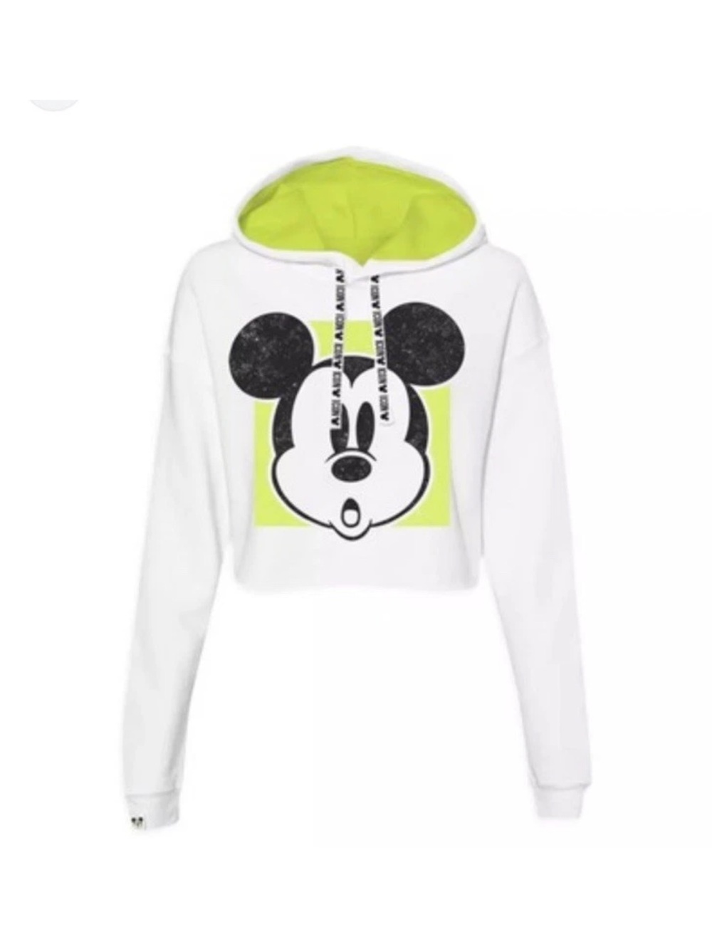 Disney Womens White Crop Hoodie XL Mickey Mouse Neon Oh Boy Strings Park Hopper